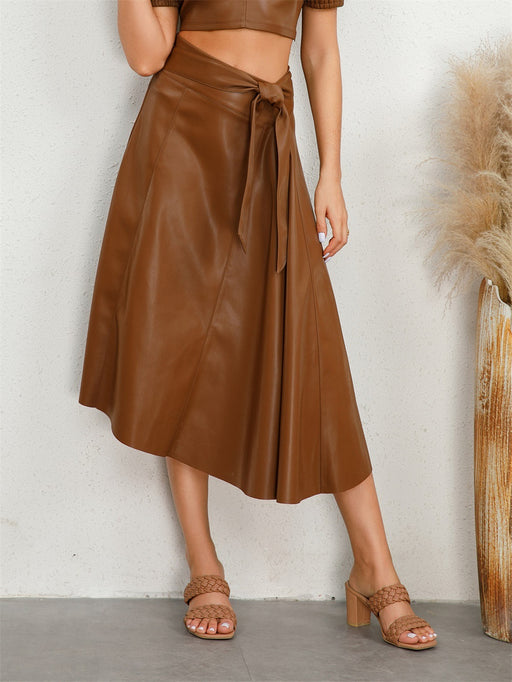 Color-Faux Leather Trend Autumn Winter Women Irregular Asymmetric Swing Skirt-Fancey Boutique