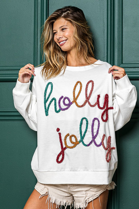 Color-Winter Women Clothing Letter Graphic Crew Neck Long Sleeve Loose Casual Christmas Pullover Sweater-Fancey Boutique