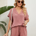 Color-Spring Summer Solid Color V Neck Loose T Shirt Shorts Home Casual Suit-Fancey Boutique