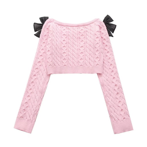 Color-Bow Sweater Early Spring All Matching Youthful Looking Loose Puff Sleeves Mohair Knitwear-Fancey Boutique