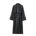 Color-Women Clothing Spring Autumn Black Long with Belt All Match Faux Leather Trench Coat-Fancey Boutique