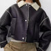 Color-Personalized Faux Leather Fur Coat Contrast Color Hidden Hook Loose Figure Flattering Women Clothing Danling Top-Fancey Boutique
