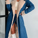Color-Autumn Winter Elegant Women Coat Lambswool Collared Quilted Cotton Lining Lace up Double Pocket Denim Trench Coat-Fancey Boutique