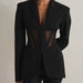 Color-Autumn Boning Corset Waist Mesh Stitching See Through Design Blazer Mid Length Blazers-Fancey Boutique