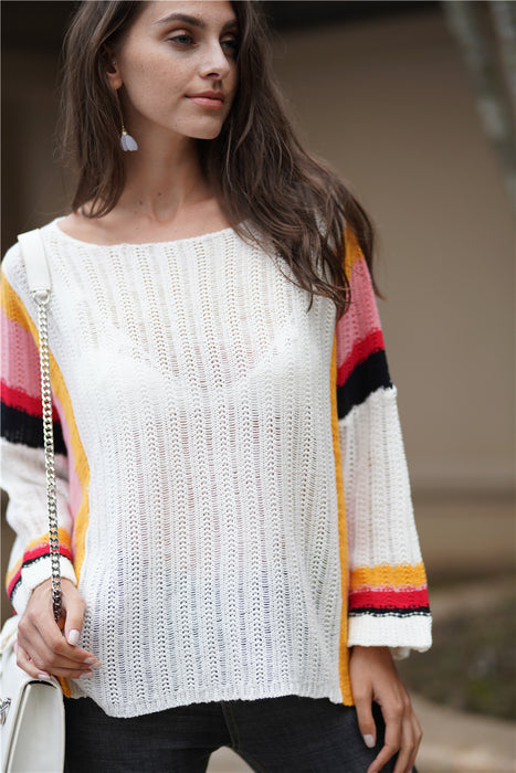 Color-Autumn Winter Sweater Popular Loose Patchwork Knitting Rainbow Women Top-Fancey Boutique