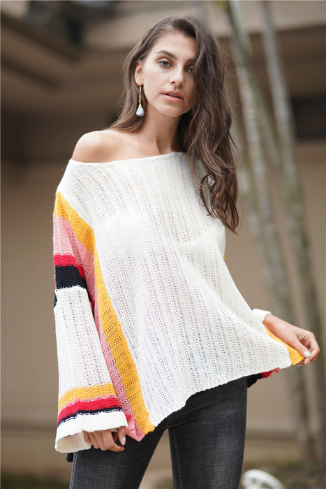 Color-Autumn Winter Sweater Popular Loose Patchwork Knitting Rainbow Women Top-Fancey Boutique