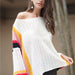 Color-Autumn Winter Sweater Popular Loose Patchwork Knitting Rainbow Women Top-Fancey Boutique