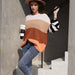 Color-Autumn Winter Women Color Splicing Knitwear Pullover Office Loose Sweater Women-Fancey Boutique