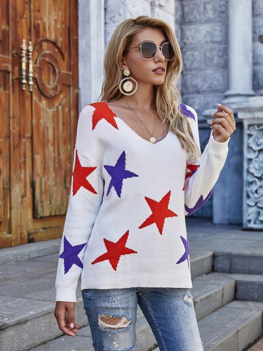 Color-Autumn Winter Five Pointed Star Sweater Geometric Abstract Pullover Loose Office Office Sweater Women-Fancey Boutique