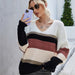 Color-Autumn Winter Online Influencer Pullover Patchwork V neck plus Size Knitwear Sweater-Fancey Boutique