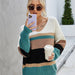 Color-Autumn Winter Online Influencer Pullover Patchwork V neck plus Size Knitwear Sweater-Fancey Boutique