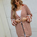 Color-Autumn Winter Fashionable Striped Knitted plus Size Loose Idle Brown Single Breasted V neck Cardigan Sweater-Fancey Boutique