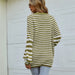 Color-Autumn Winter Fashionable Striped Knitted plus Size Loose Idle Brown Single Breasted V neck Cardigan Sweater-Fancey Boutique