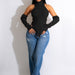 Color-Autumn Winter Knitting Hand Crochet Turtleneck Faux Sleeve Finger Hole Irregular Asymmetric Top-Fancey Boutique