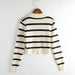 Color-Sexy Polo Collar Stripes Knitwear Women Autumn Winter Zipper Short Cardigan Top-Fancey Boutique