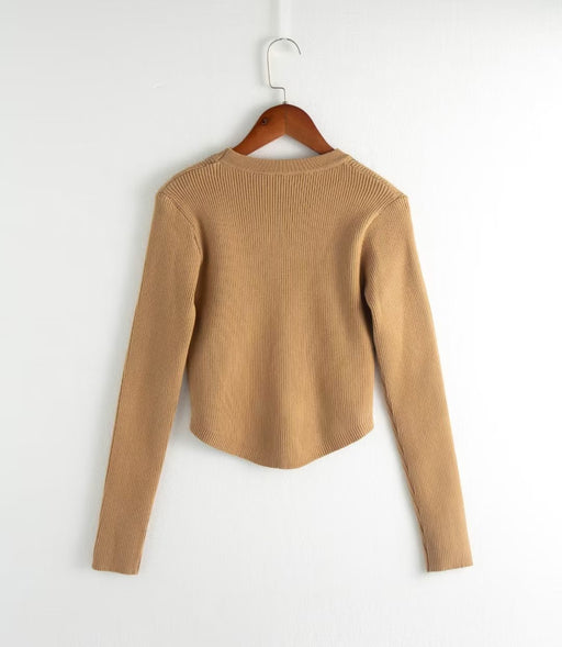 Color-Women Slim Fit round Neck Short Sweater Autumn Long Sleeve T shirt Slim-Fancey Boutique