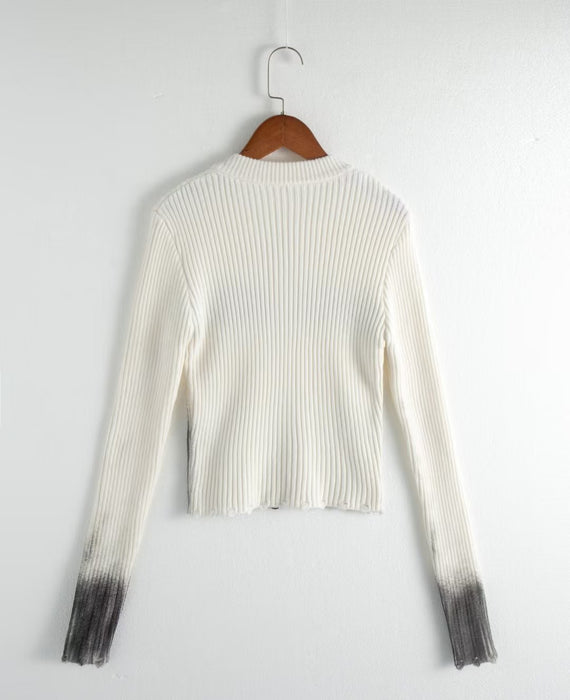 Color-Autumn round Neck Letter Graphic Slim Fit Short Long Sleeve Zipper Women Knitwear Top-Fancey Boutique
