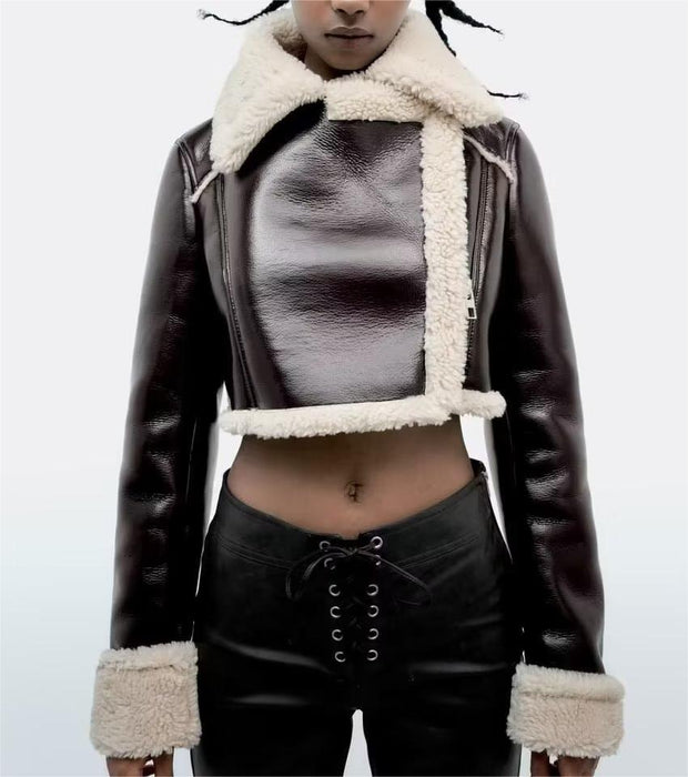 Color-Autumn Winter Faux Shearling Jacket Short Street Sexy Motorcycle Clothing Coat-Fancey Boutique