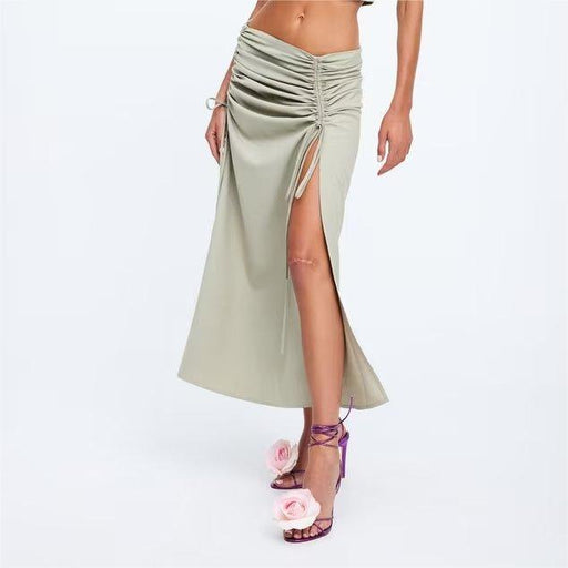 Color-Summer Sexy Drawstring Sexy Slit Drawstring Bag Hip Skirt Long Skirt-Fancey Boutique