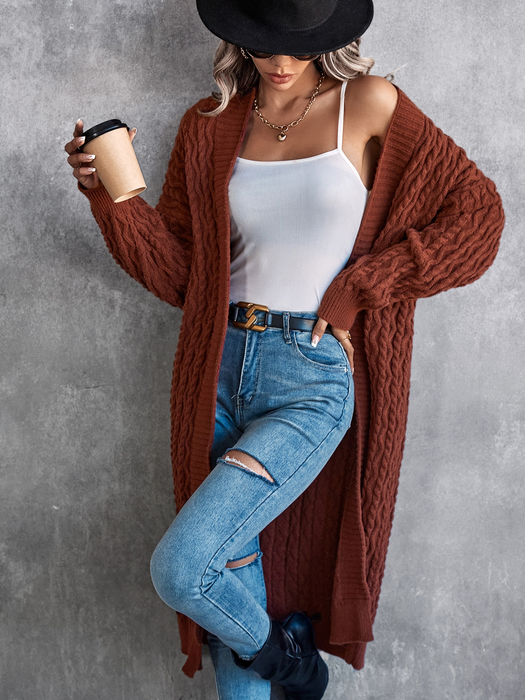 Color-Women Baggy Coat Idle Long Sweater Coat Twist Knitted Cardigan-Fancey Boutique