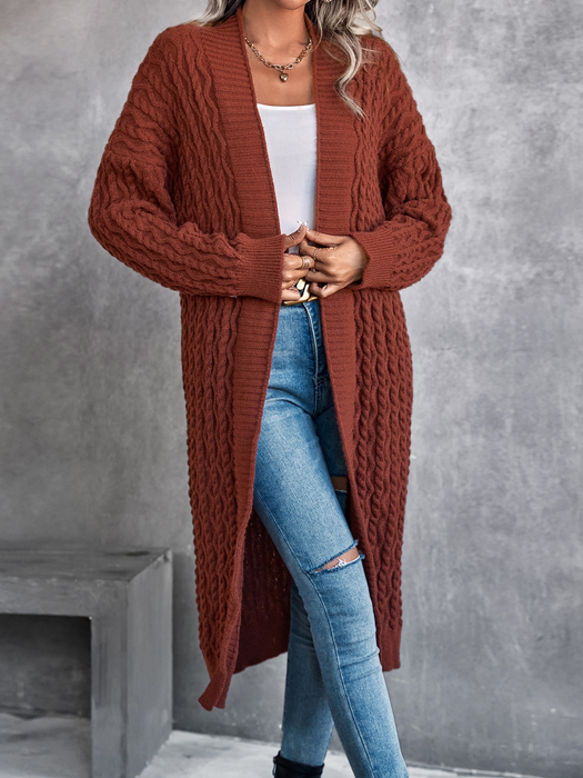 Color-Women Baggy Coat Idle Long Sweater Coat Twist Knitted Cardigan-Fancey Boutique