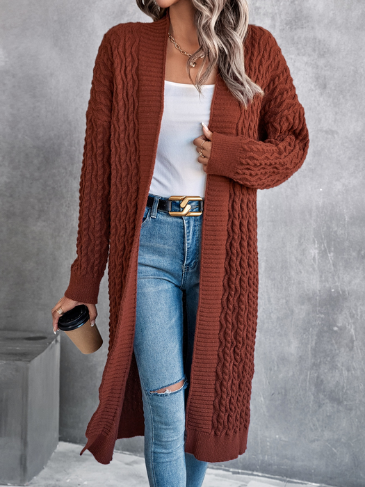 Color-Women Baggy Coat Idle Long Sweater Coat Twist Knitted Cardigan-Fancey Boutique