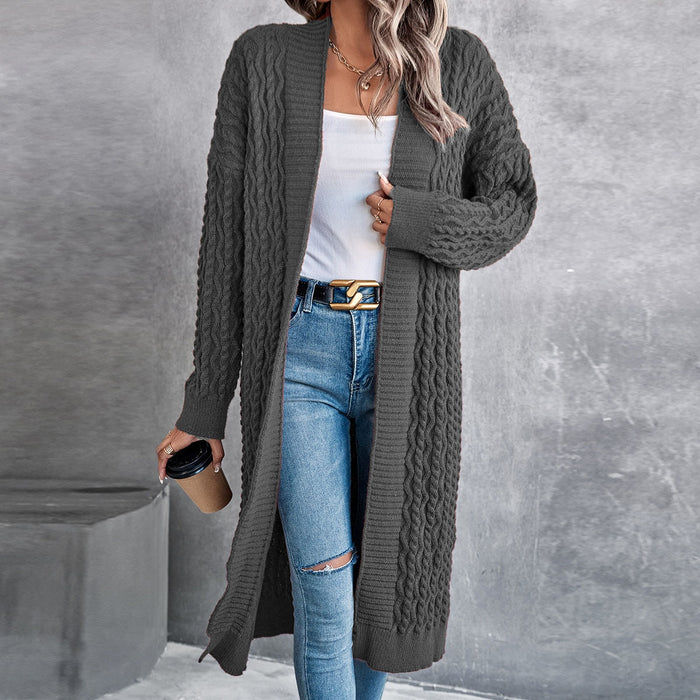 Color-Women Baggy Coat Idle Long Sweater Coat Twist Knitted Cardigan-Fancey Boutique
