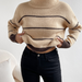 Color-Casual Striped Contrast Color Top High Necked All Matching Casual Sweater Loose Sweater-Fancey Boutique