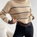 Color-Casual Striped Contrast Color Top High Necked All Matching Casual Sweater Loose Sweater-Fancey Boutique