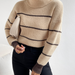 Color-Casual Striped Contrast Color Top High Necked All Matching Casual Sweater Loose Sweater-Fancey Boutique