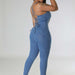 Color-Casual Close Fitting Slim Fitting Backless Bandage Corns Denim Jumpsuit-Fancey Boutique