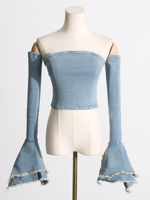 Color-Sexy Short Denim Tube Top Slim Fit Slimming Beautiful Back Tank Top Outerwear Women-Fancey Boutique