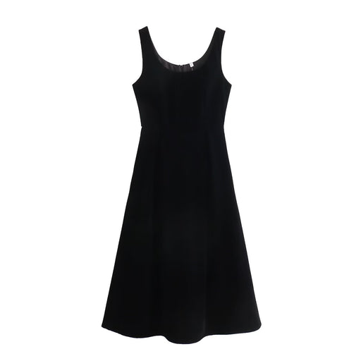 Color-Velvet Braces Dress Black Long U Neck Slimming Inner Knitted Dress Women Autumn Winter-Fancey Boutique