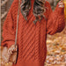 Color-Round Neck Long Sleeve Twisted Knitted Thick Needle Pullover Mid Length Sweater Women Dress-Fancey Boutique