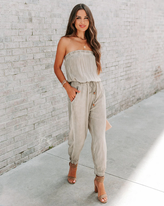 Color-Ladies Sexy Bandeau Washed Worn Lace up Jumpsuit-Fancey Boutique