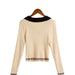 Color-Autumn Korean Simple Spicy Girl Elegant V neck Two Color Matching Long Sleeve Sweater-Fancey Boutique