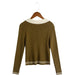 Color-Autumn Korean Simple Spicy Girl Elegant V neck Two Color Matching Long Sleeve Sweater-Fancey Boutique