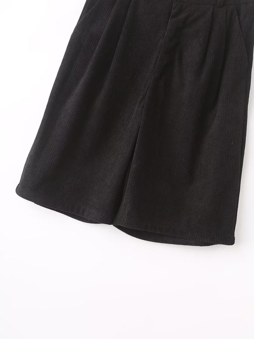 Color-Winter Women All Match Solid Color High Waist Small Pleated Corduroy Wide Leg Casual Shorts-Fancey Boutique