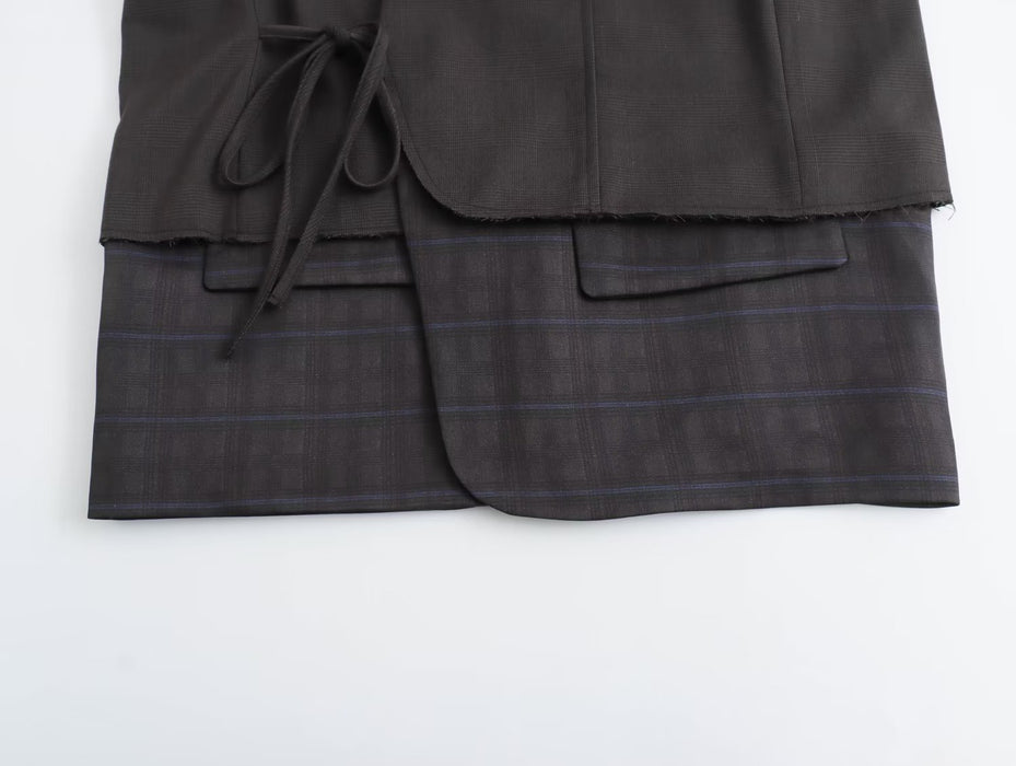 Color-Women Plaid Kimono Coat Stitching Pants Sets-Fancey Boutique