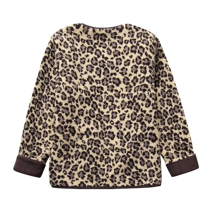 Color-Autumn Casual Leopard Print Round Neck Loose Casual Jacket Coat-Fancey Boutique