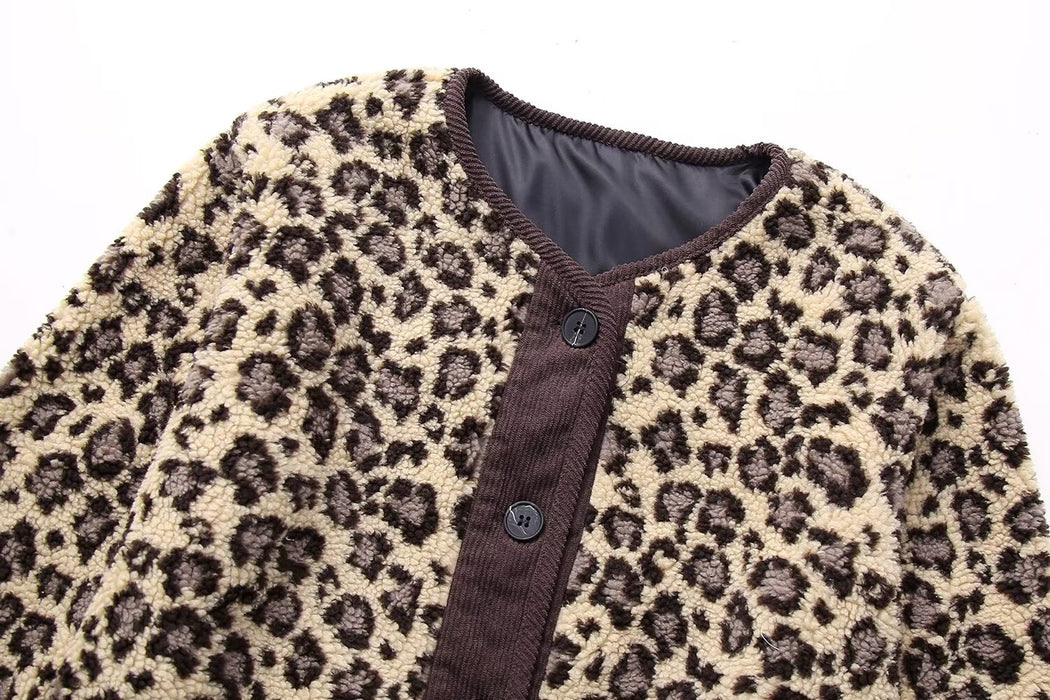 Color-Autumn Casual Leopard Print Round Neck Loose Casual Jacket Coat-Fancey Boutique