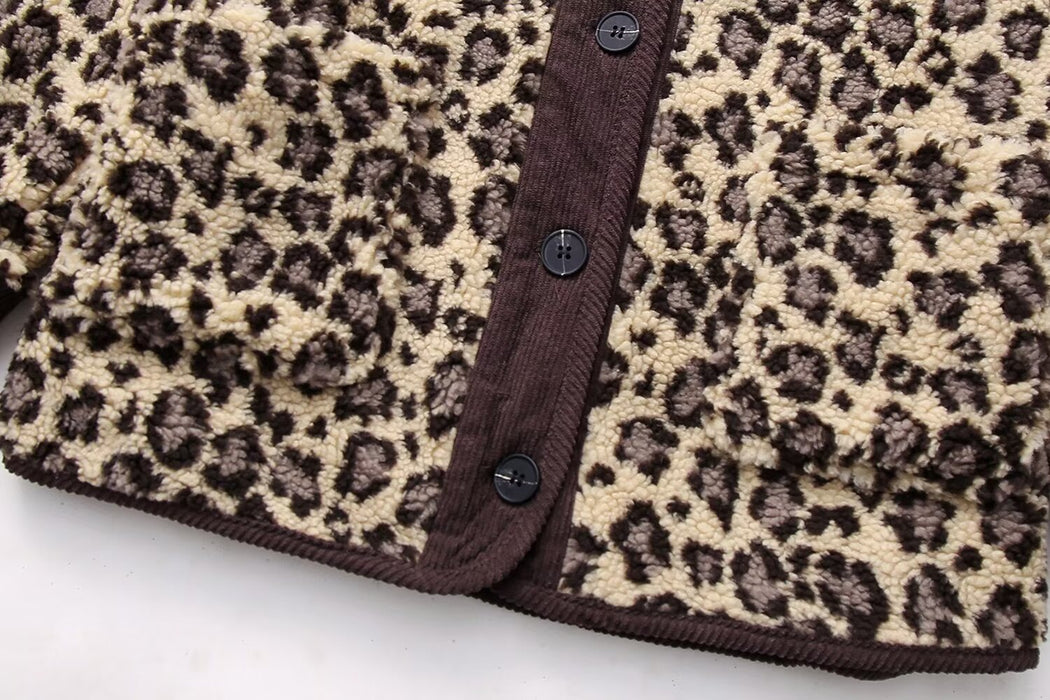Color-Autumn Casual Leopard Print Round Neck Loose Casual Jacket Coat-Fancey Boutique