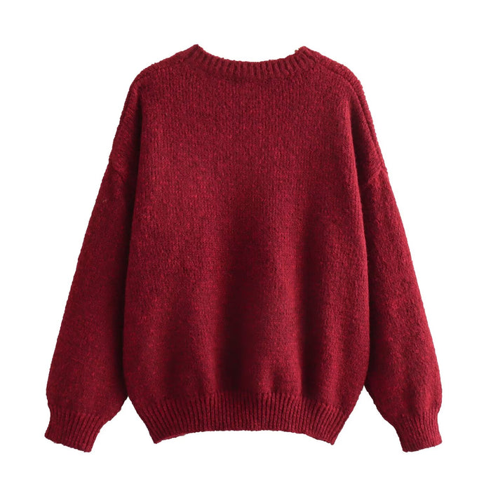 Color-Women Autumn Winter Christmas Tree Atmosphere Round Neck Pullover Knitted Sweater-Fancey Boutique