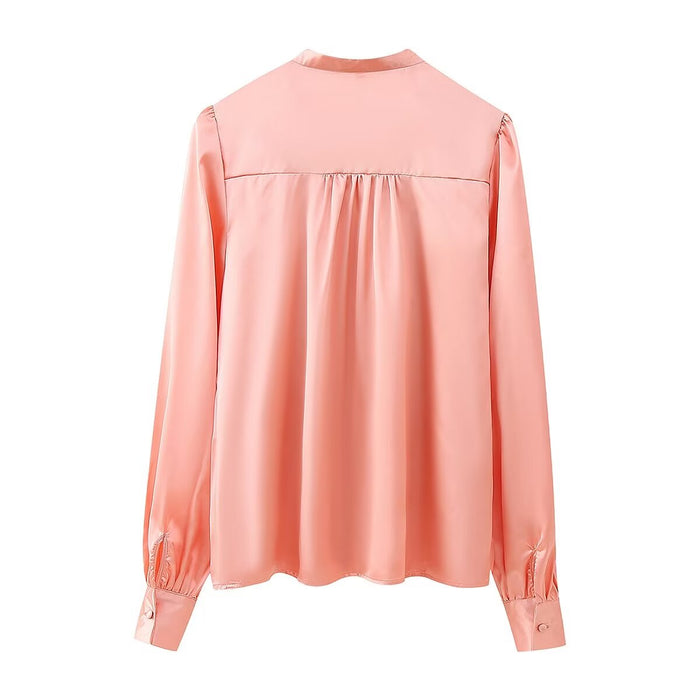 Color-Gentle French Shirt Women Fall Pink Trendy Long Sleeve Top Lantern Sleeve Shirt-Fancey Boutique