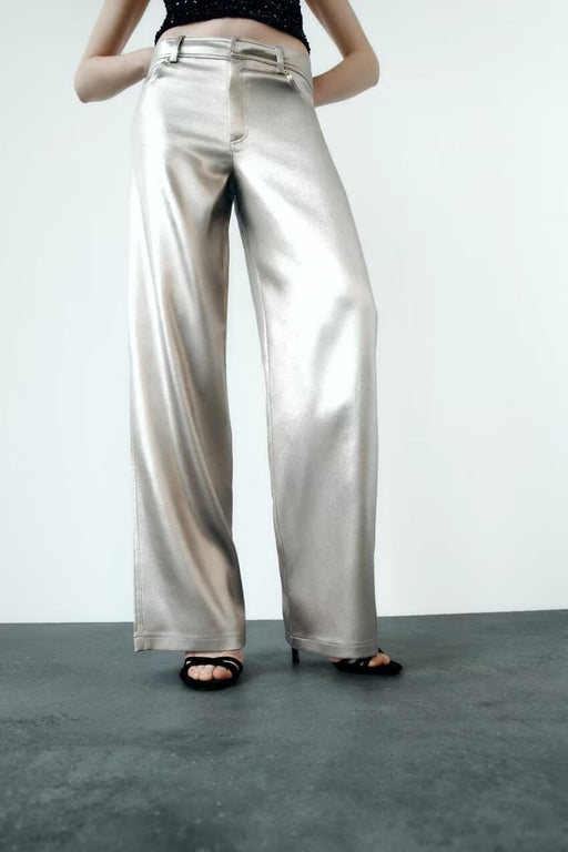 Color-Women Clothing Niche Faux Leather High Waist Slimming Fashionable All Match Casual Wide Leg Pants Trousers-Fancey Boutique