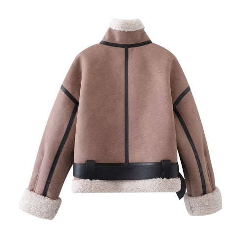 Color-Trendy Waistband Double Sided Fleece Jacket Autumn Winter Loose Lapels Coat Cold Proof Warm Motorcycle Clothing-Fancey Boutique