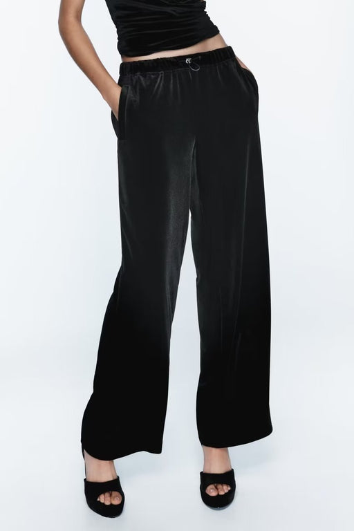 Color-Winter Women Street Elastic Waist Velvet Wide Leg Pants-Fancey Boutique