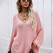 Color-Winter Solid Color Knitwear Pullover V Neck Women Clothing Loose Fitting Oversized Sweater Women-Fancey Boutique