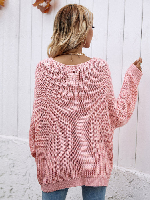 Color-Winter Solid Color Knitwear Pullover V Neck Women Clothing Loose Fitting Oversized Sweater Women-Fancey Boutique