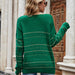 Color-Autumn Winter Metal Edge Striped Sweater Women V Neck Pullover Loose Sweater Women-Fancey Boutique